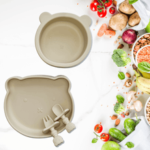 Load image into Gallery viewer, Sleepytot Teddy Silicone Suction Feeding Set -Plate, Bowl & Cutlery