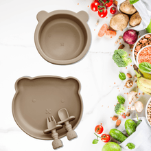 Load image into Gallery viewer, Sleepytot Teddy Silicone Suction Feeding Set -Plate, Bowl & Cutlery