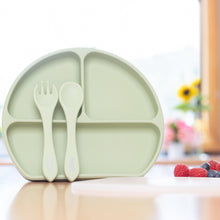 Load image into Gallery viewer, Sleepytot Silicone Divided Plate &amp; Lid with Fork &amp; Spoon &amp; Cup
